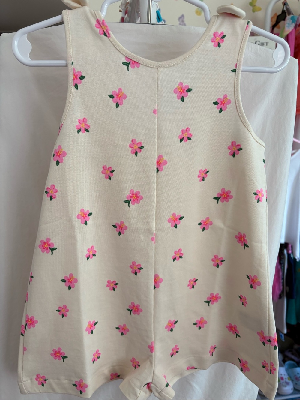 ZARA NEW Cream Floral Sleeveless Romper with Pink Flowers 100% Organic Cotton